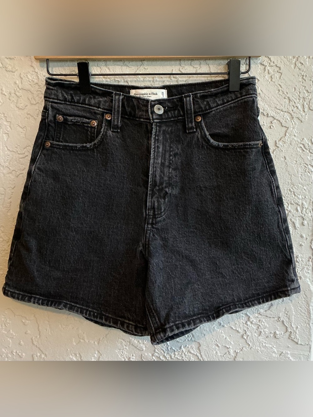Abercrombie & Fitch Black High-Rise "The Dad Short" Denim Shorts
